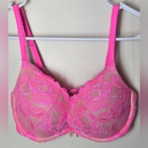 Victoria's Secret Body By Victoria Hot Pink Lace Push Up Bra, Size 34D